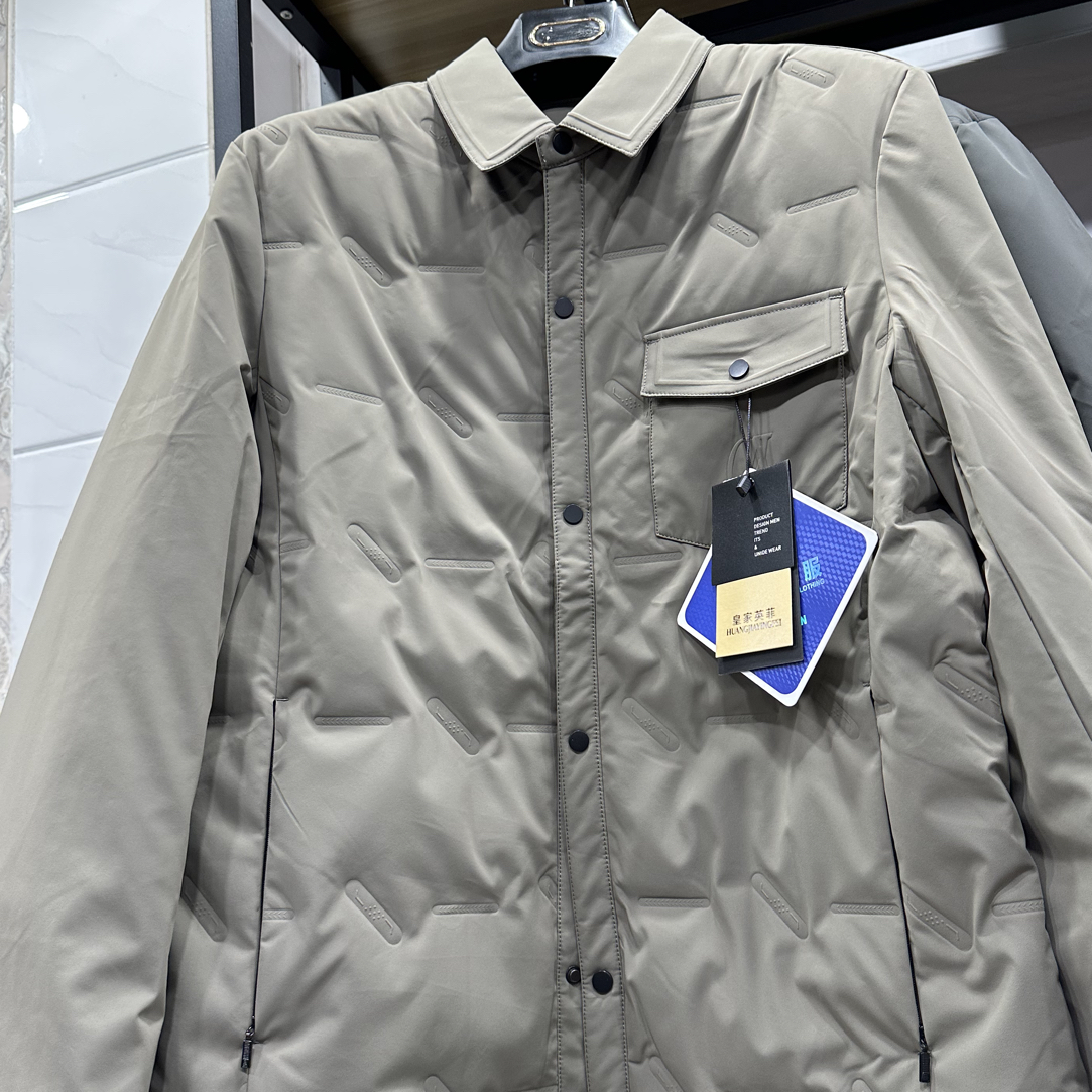 无缝压胶男士衬衫领秋冬外套羽绒服