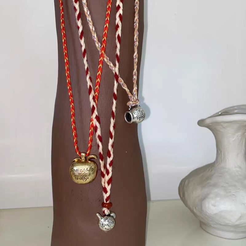 黄铜布艺项链 春夏手工彩绳编织满足鸟牛奶罐子平安果项链可调节