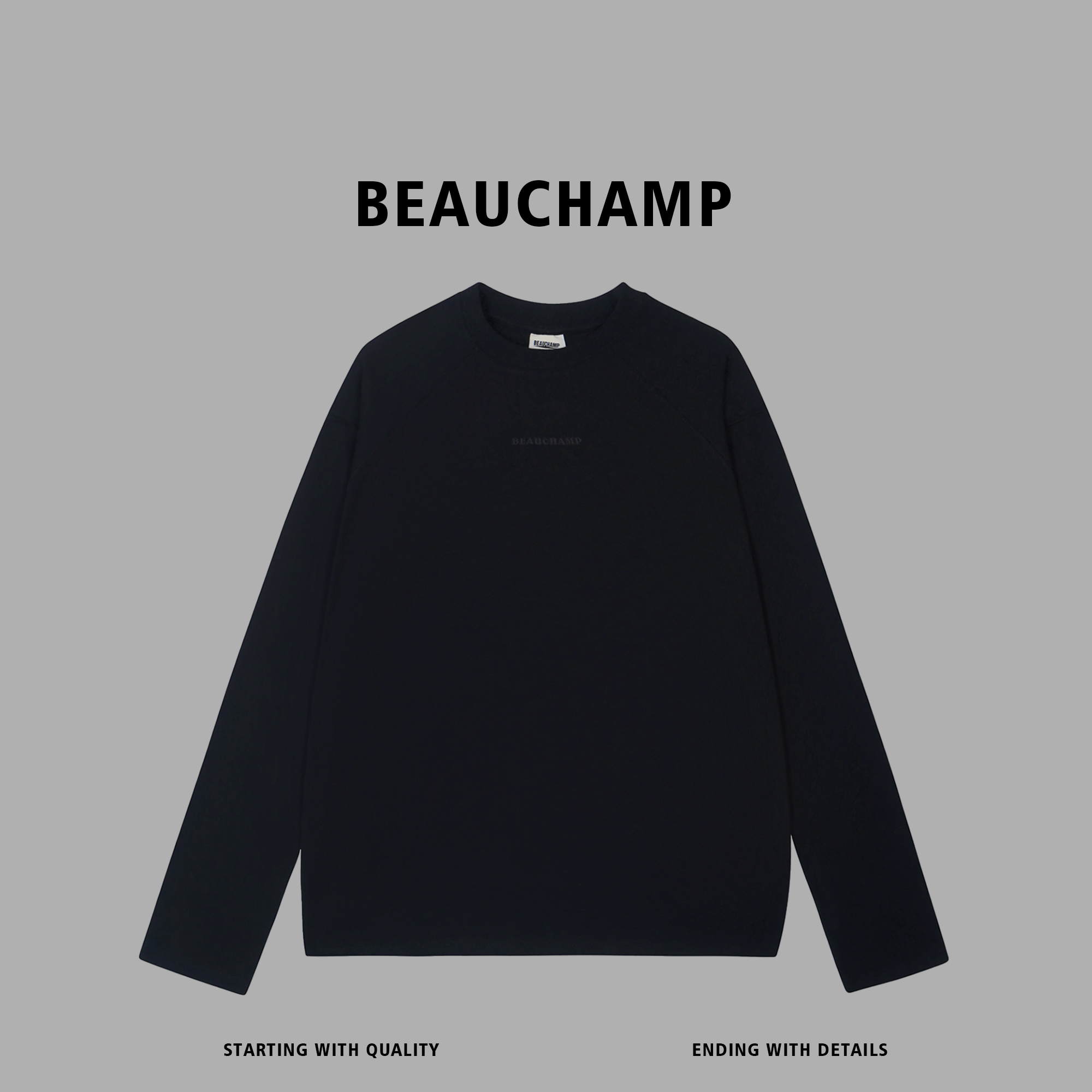 Beau champ简约百搭纯色宽松男女同款秋季长袖T打底6065#