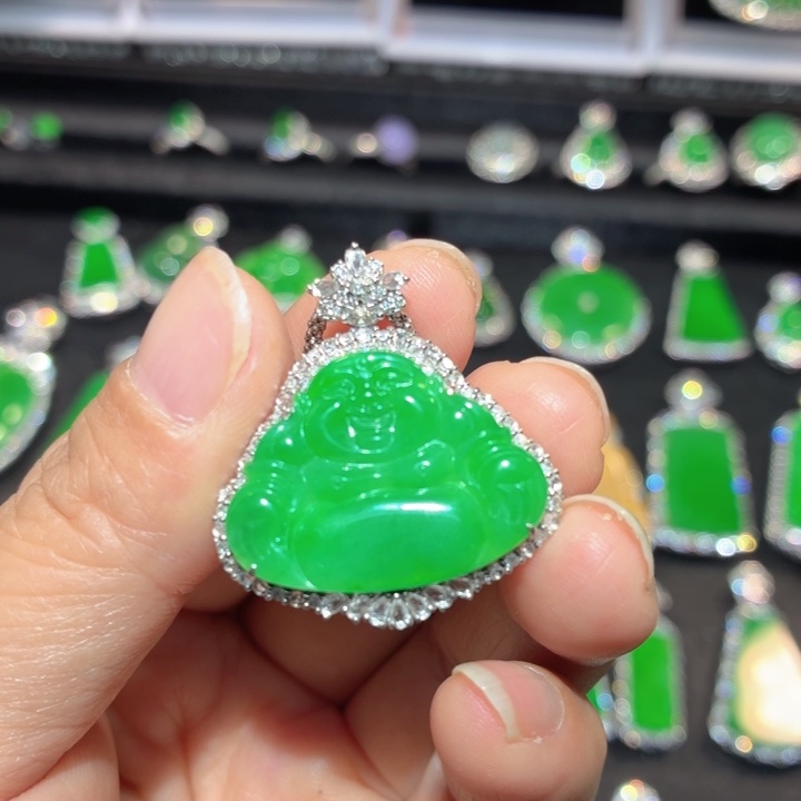 翡翠18K金镶嵌吊坠(不含链)翡翠