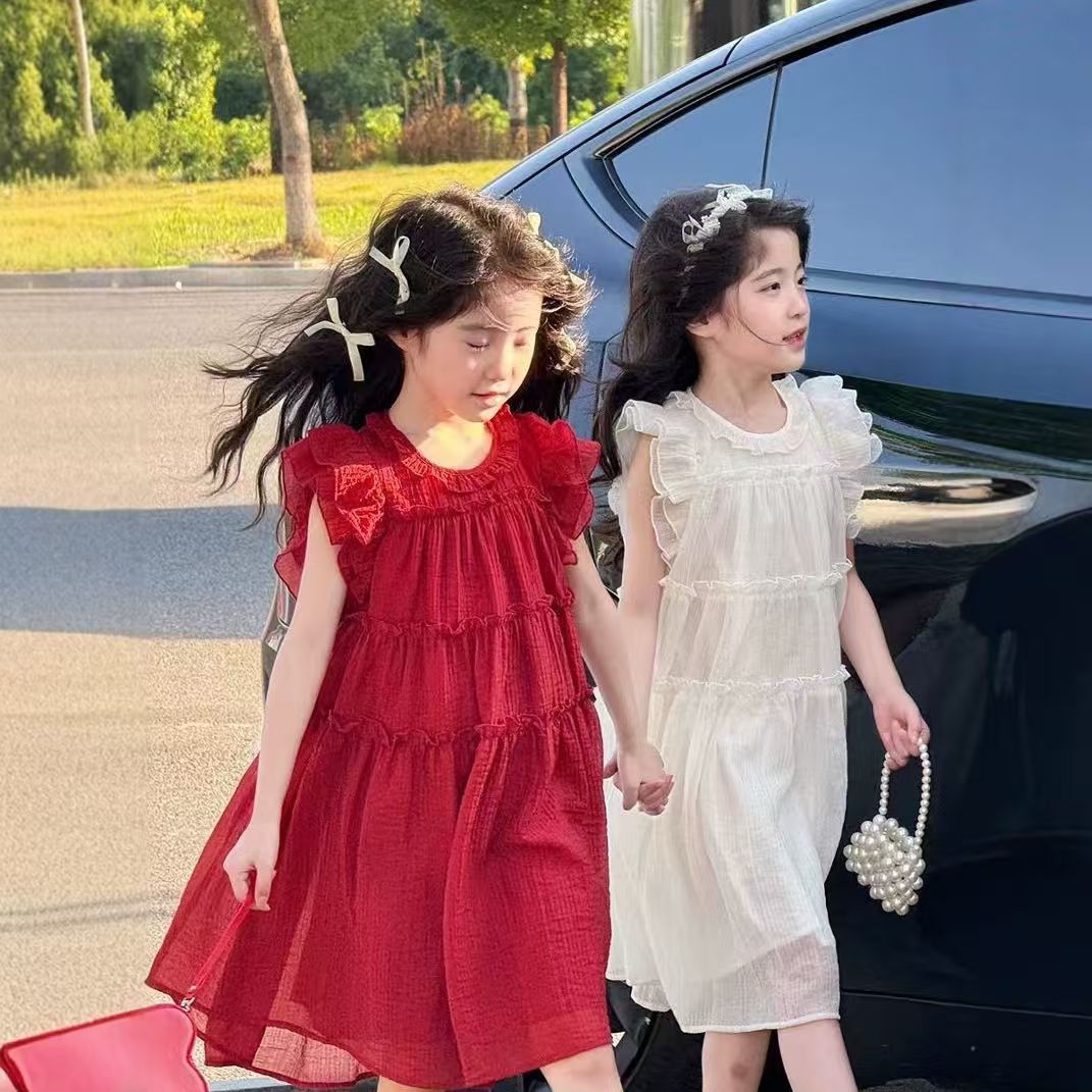 女童洋气连衣裙夏季新款儿童时尚露背甜美花边飞袖公主裙宝宝裙子