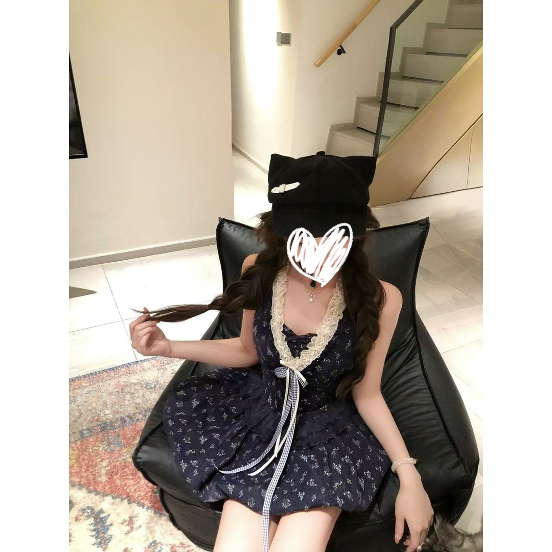 蓝屿花叙 夏季甜美显瘦修身设计感连衣裙+百搭气质显瘦修身开衫