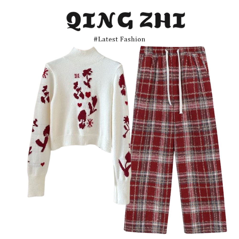 秋冬一整套女装2025新款圣诞高领针织毛衣高腰抽绳休闲裤两件套装