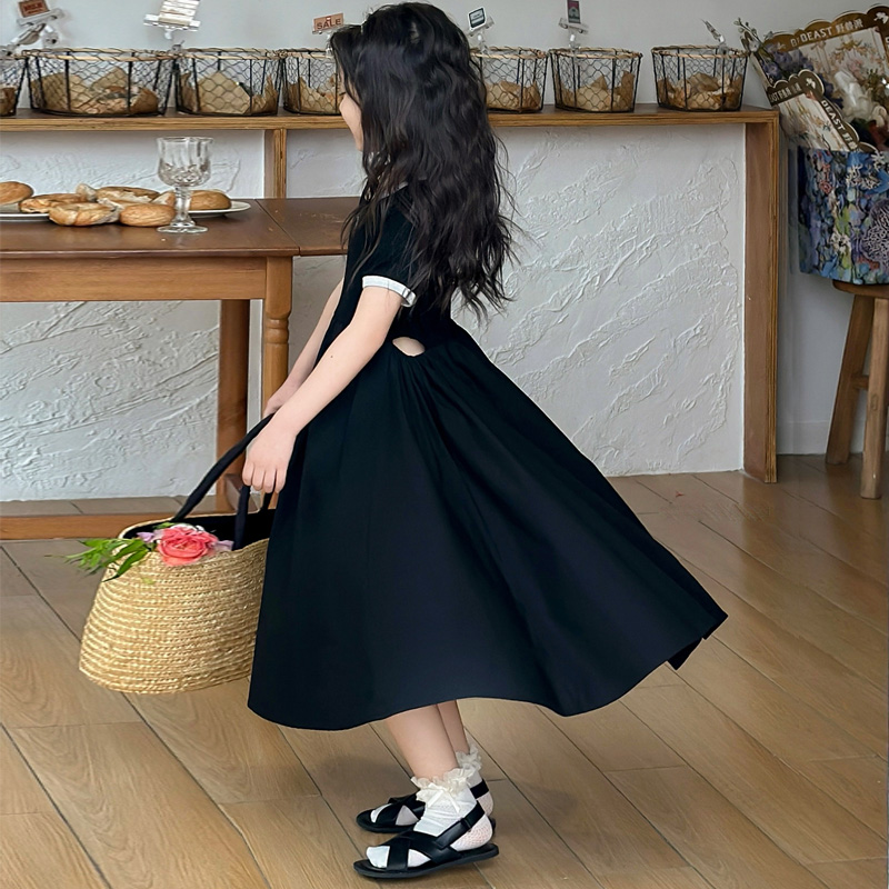 女童赫本风拼接连衣裙2025夏季新款洋气韩版儿童收腰长裙女孩裙子