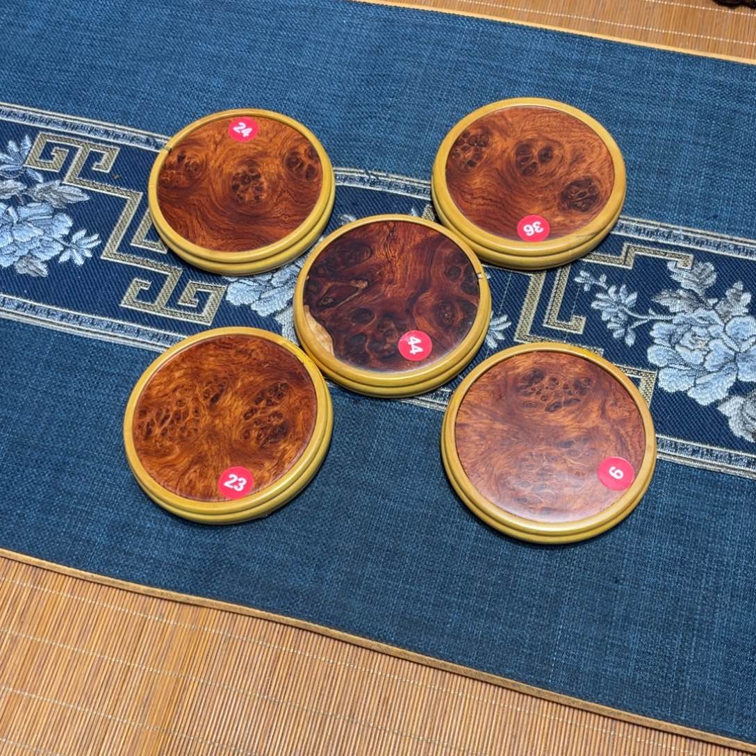 黄杨木镶嵌缅花瘤杯垫单个价