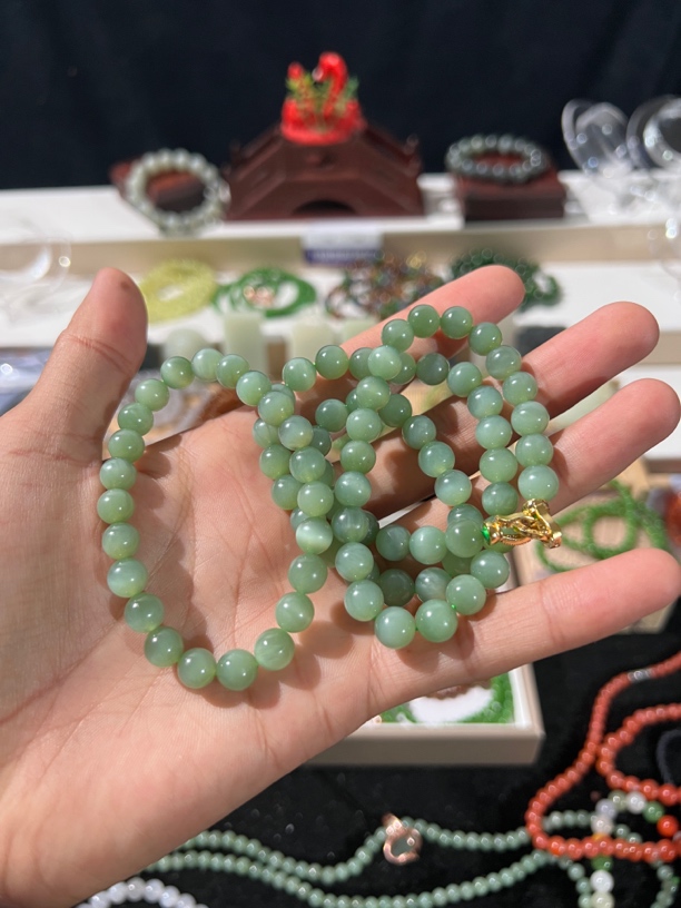碧玉粉青套装项链手链