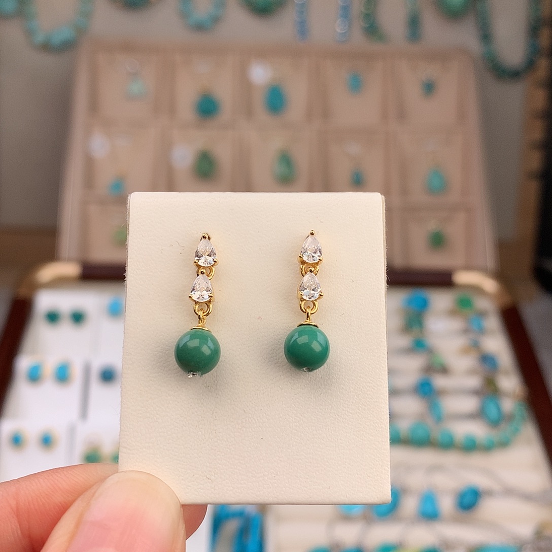 绿松石银S925镶嵌耳饰
