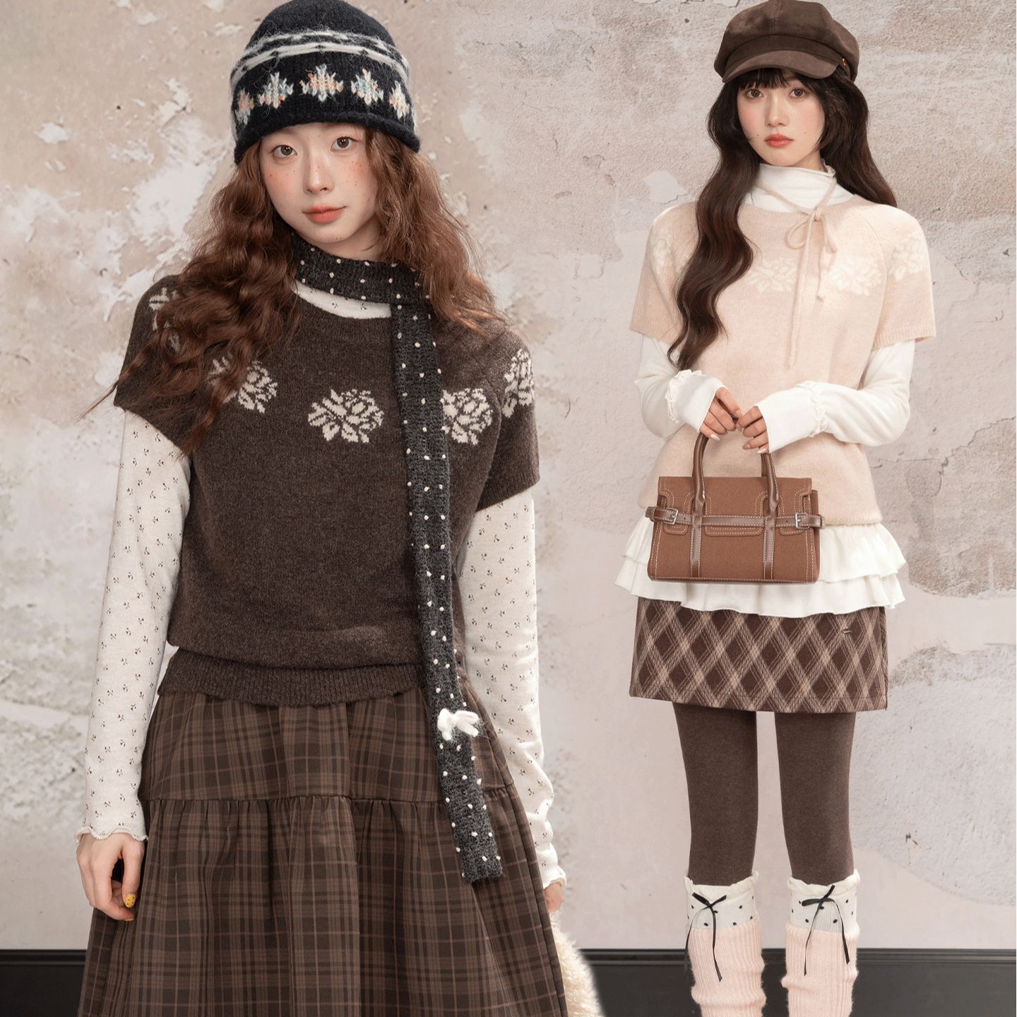 棕糖物语 法式复古花朵提花针织套头毛衣女冬季宽松带上衣#8504