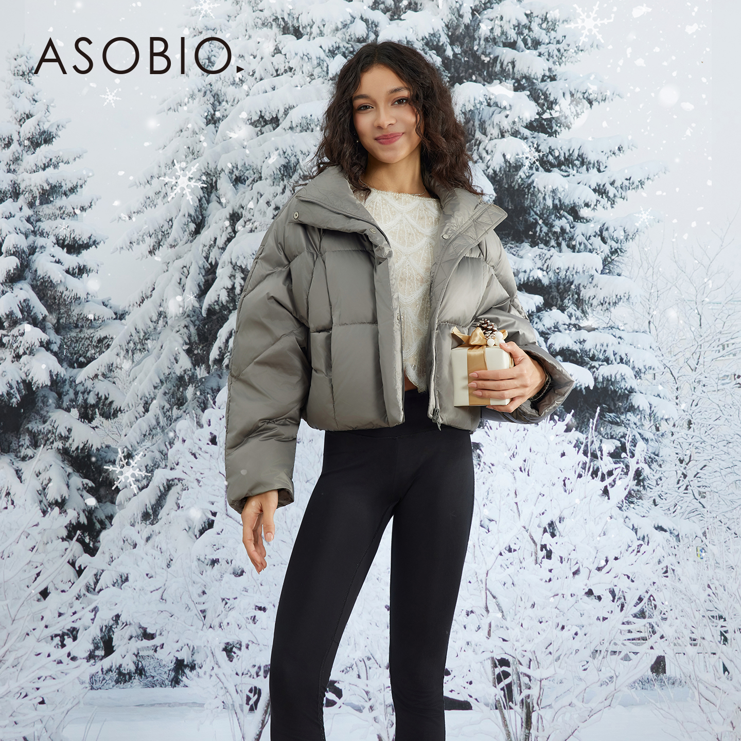 Asobio巴恩风防风立领落肩防水90白鸭绒羽绒服562