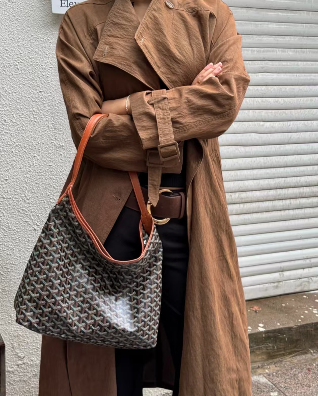 未使用 Goyard 棕色老花 Hobo 腋下包 托特包 