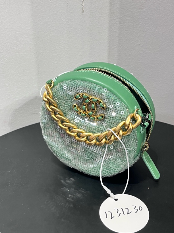 95新 Chanel/香奈儿 夏七中古/亮片19mini小圆饼单肩包/1231230