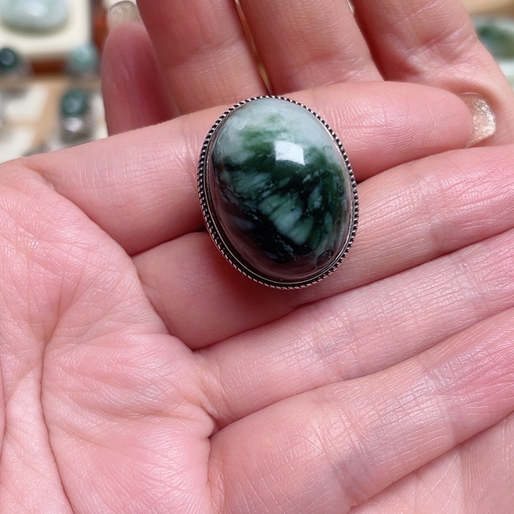 透闪石-蛇纹石玉戒指银S925镶嵌?****?