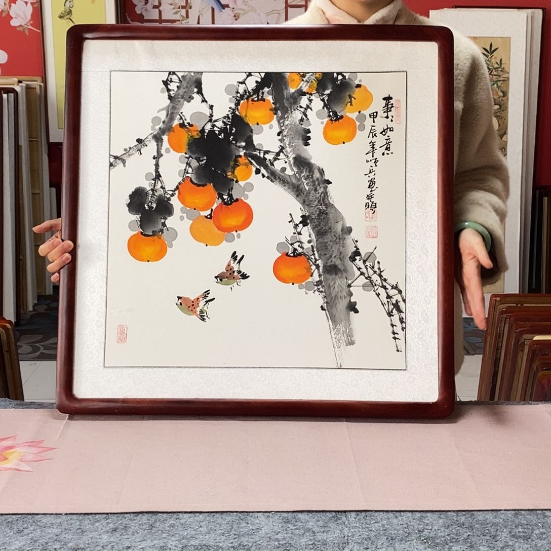 国画手写手绘国画作品带框