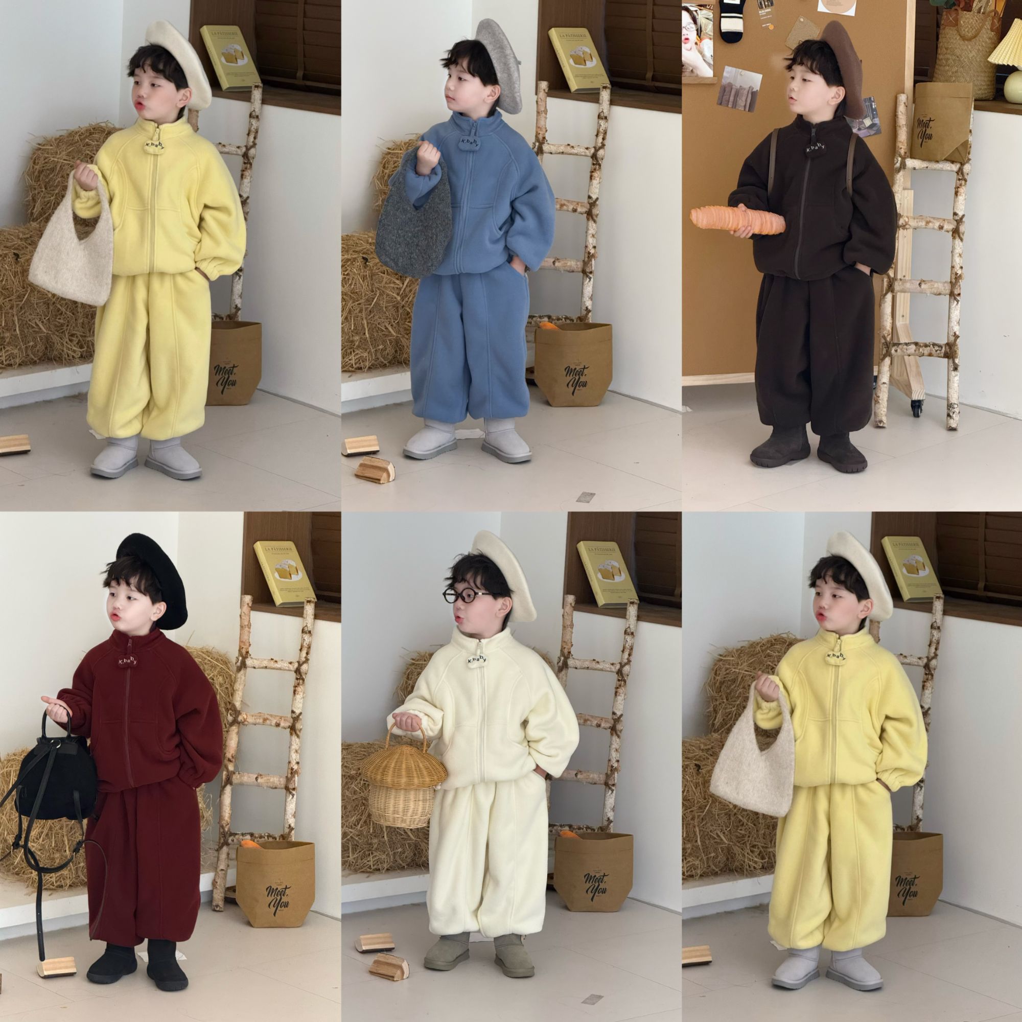 【完结】kb9249｜【小云朵•摇粒】冬季儿童韩版 简约风套装 超暖超舒服