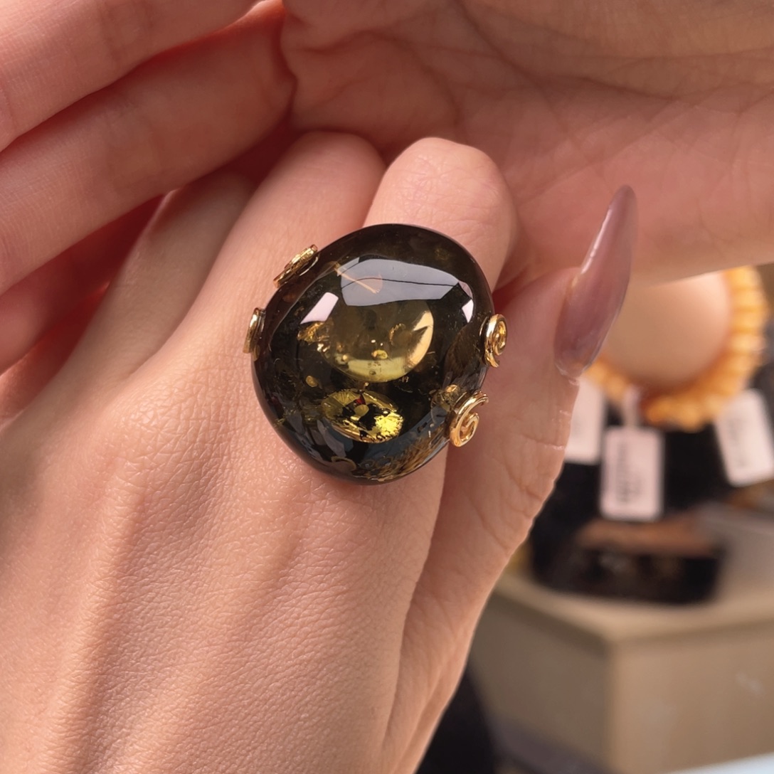 银S925镶嵌琥珀裸石琥珀蜜蜡