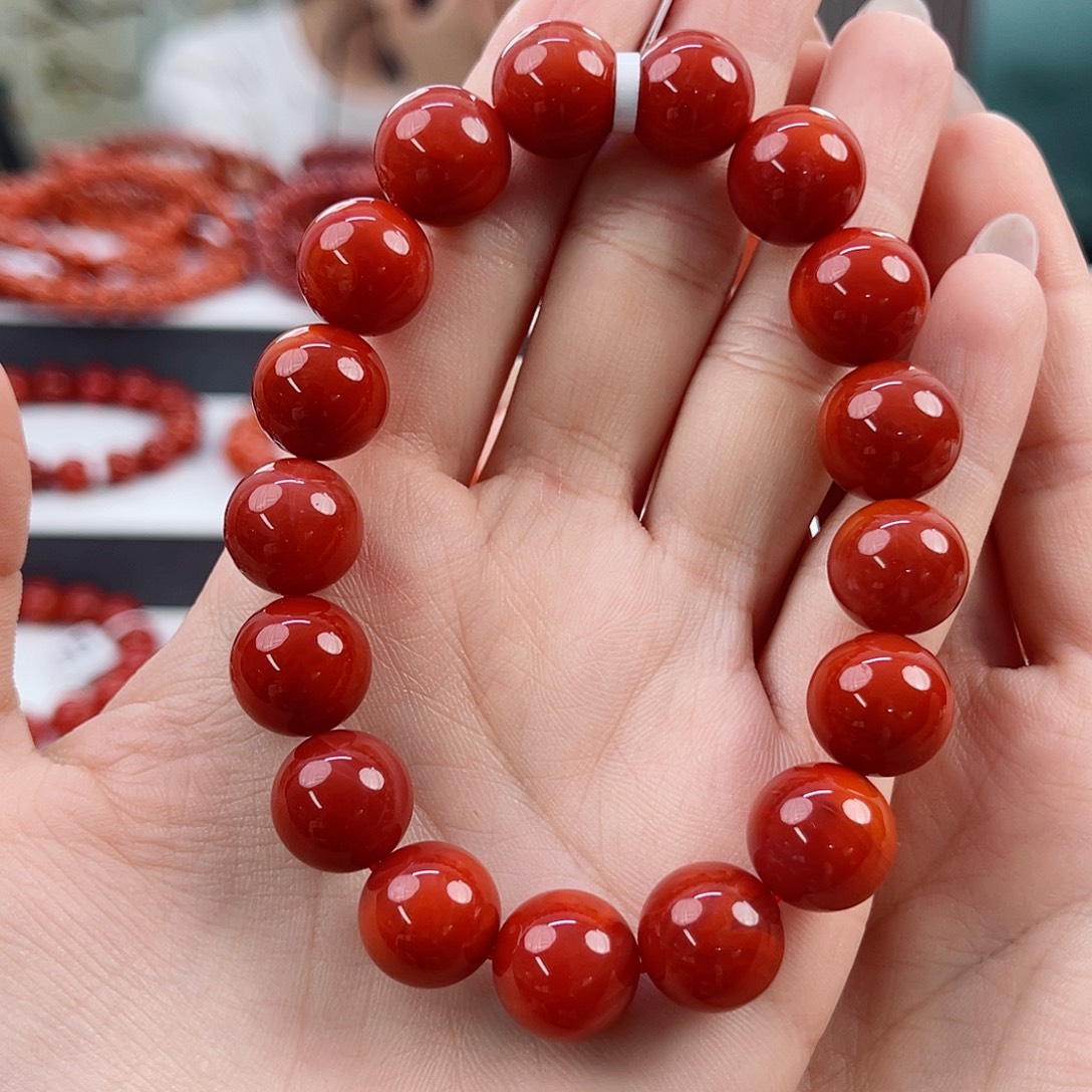 南红玛瑙瓦西锦红满色满肉12mm手串未镶嵌
