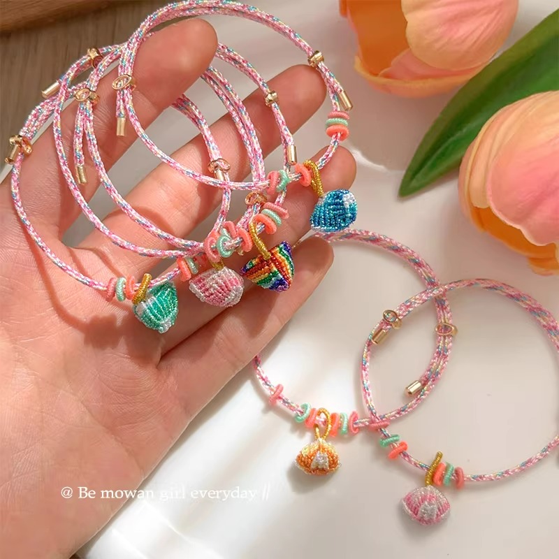 新款粉色系端午节五彩绳手串编织线手绳粽子手链