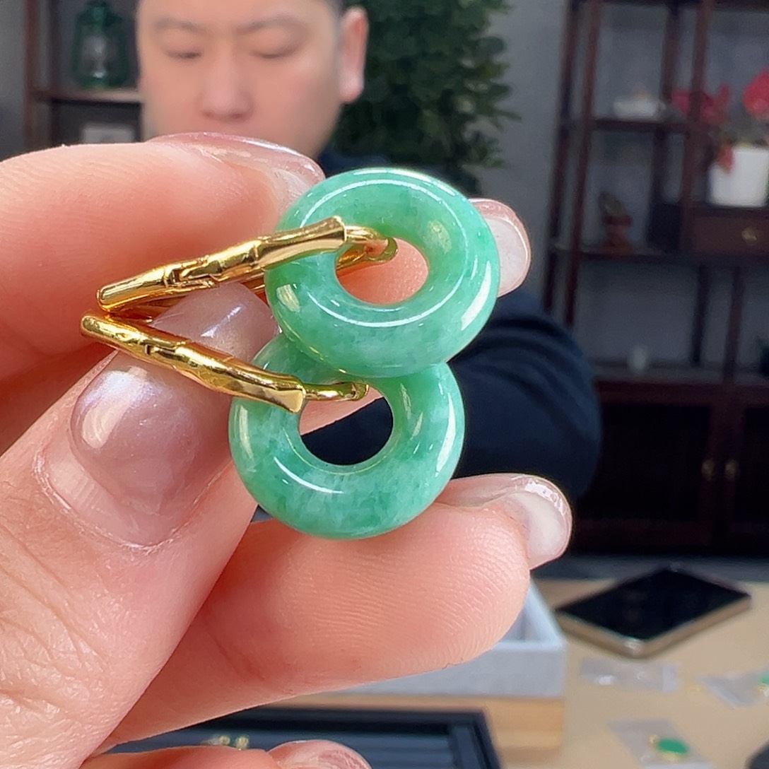 翡翠银S925镶嵌耳饰耳环23