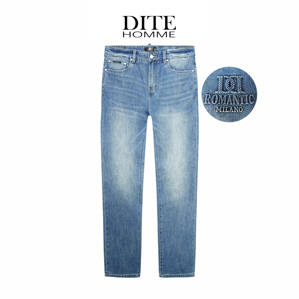 Dite迪特男士2025春夏新款牛仔裤薄款浅蓝色直筒休闲牛仔裤时尚
