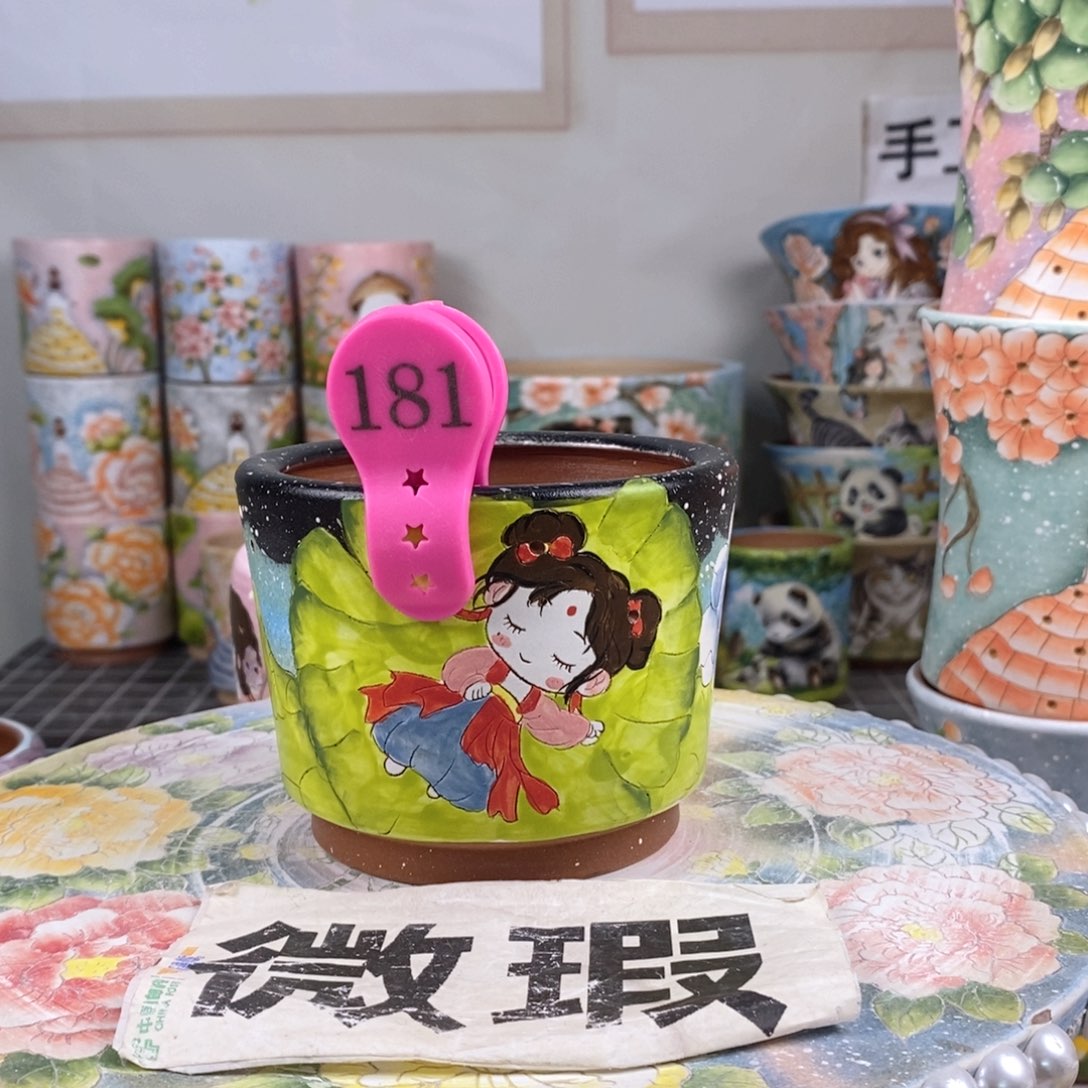 紫砂花盆红陶手绘盆