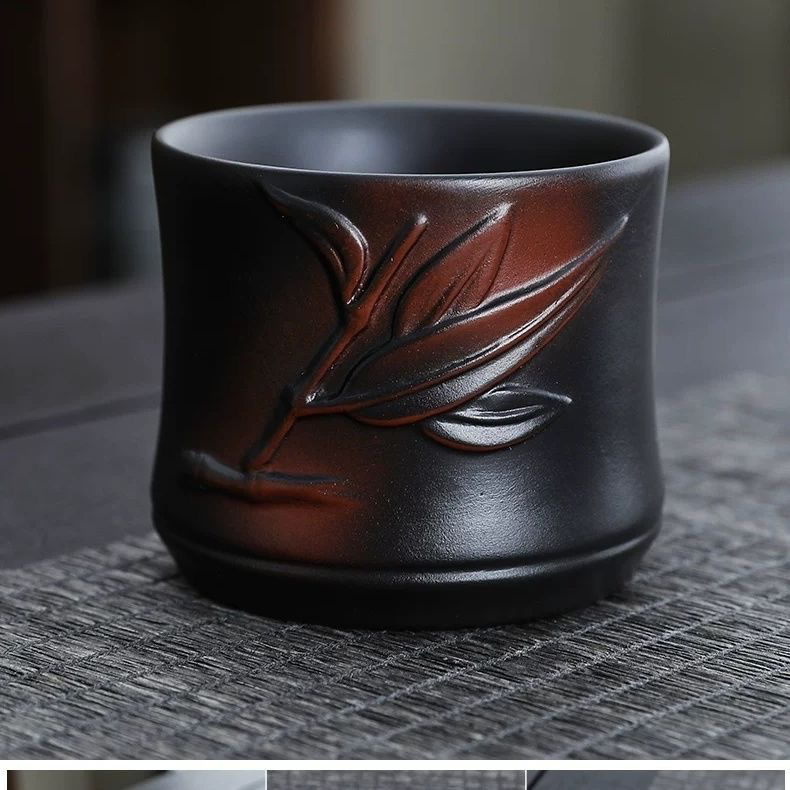 大号竹节复古主人杯大容量中式纯手工云南家用紫陶茶杯茶具