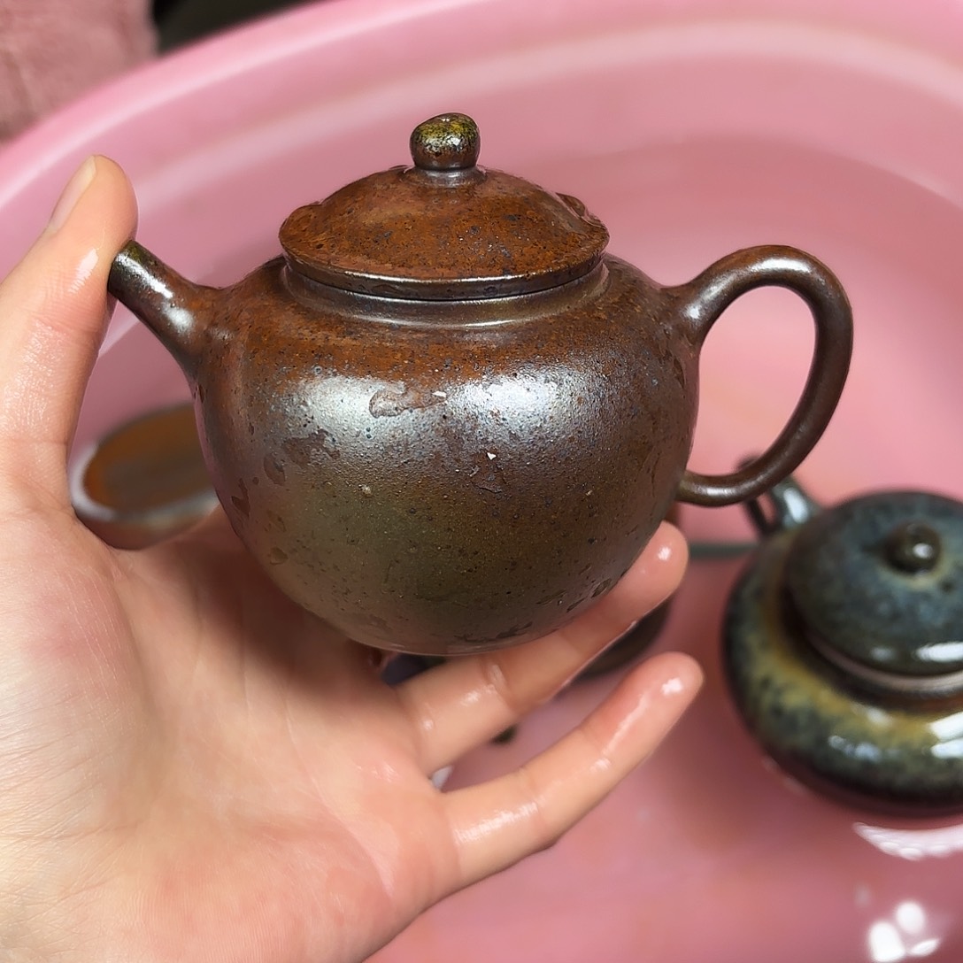 壶柴烧紫砂天青宫灯