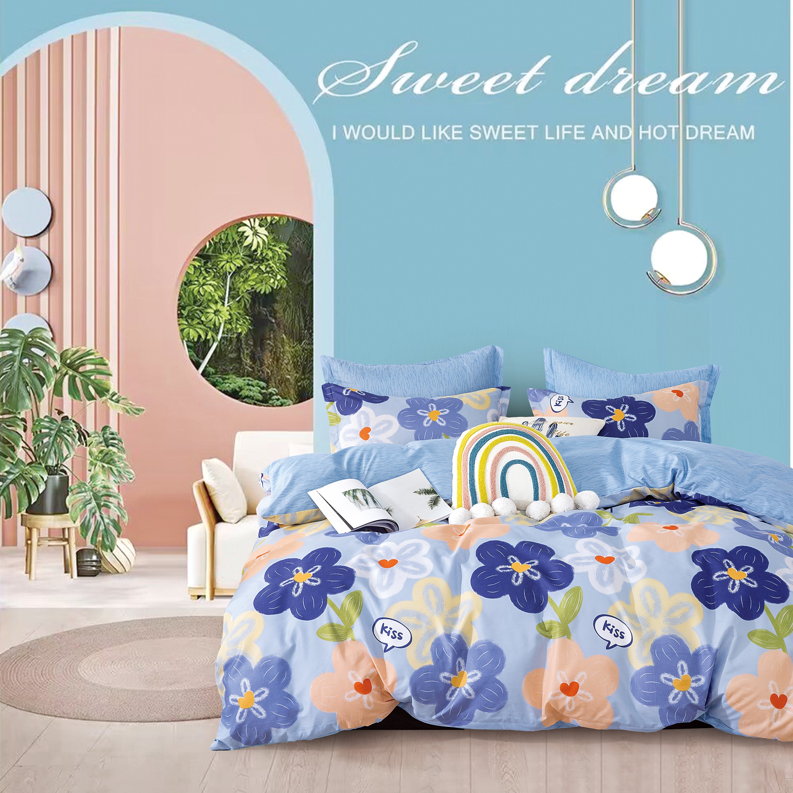 【情定花海1.5米被罩】高支高密水洗斜纹棉被罩