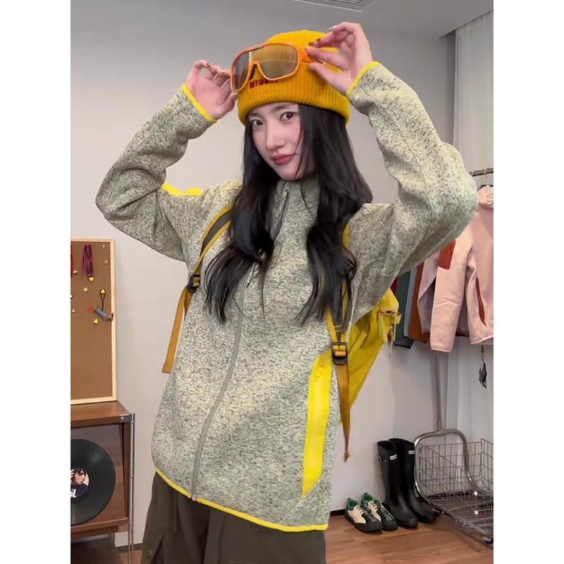 美式户外立领抓绒衣男女款秋季轻量化机能运动夹克登山服情侣外套