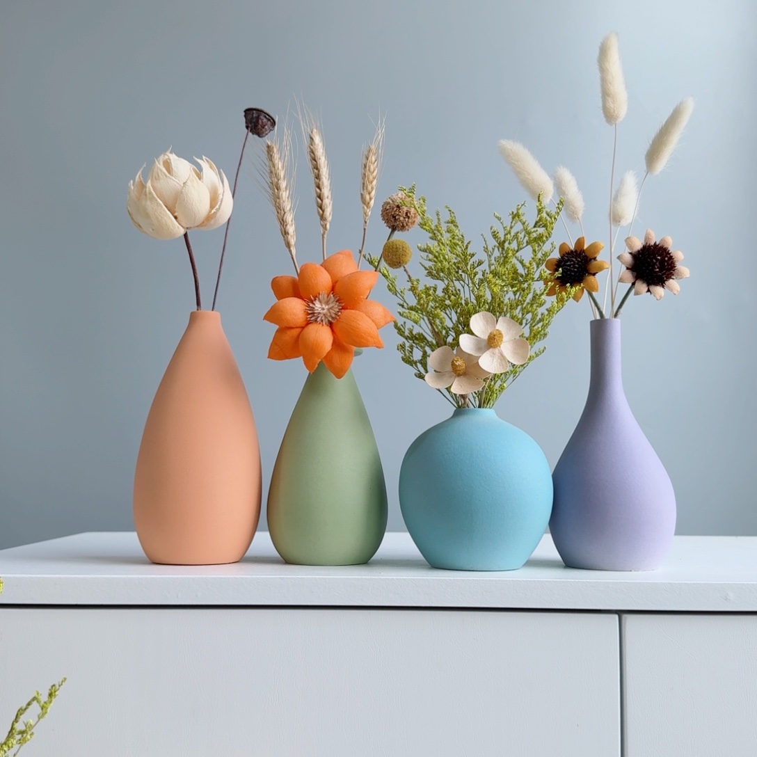 摆件陶瓷小花瓶含花总高花20-30cm