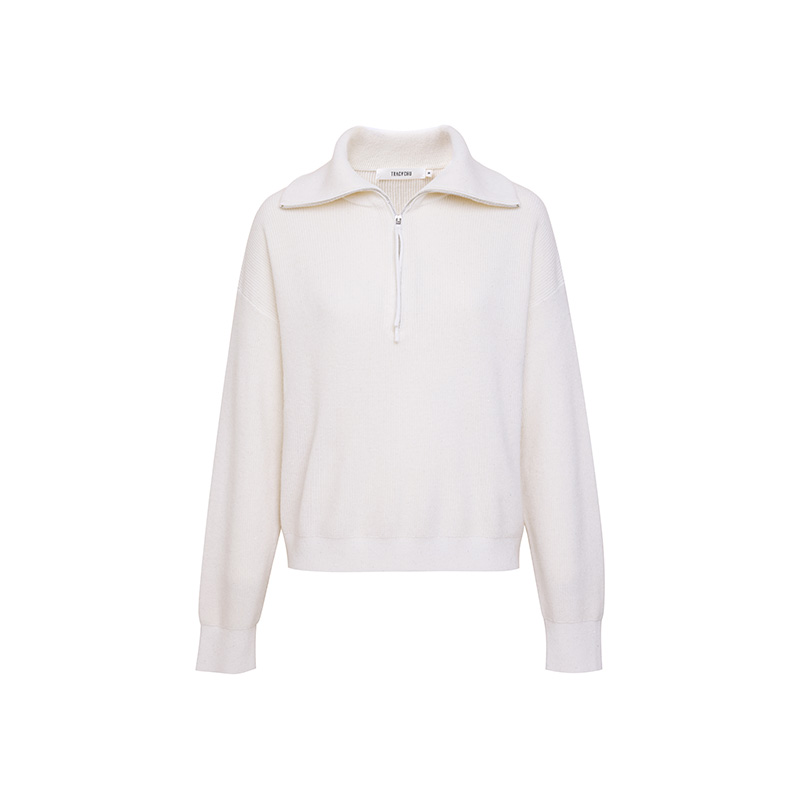 TRACYCHU白色多变拉链领老钱风气质款羊毛针织衫百搭休闲冬季新款