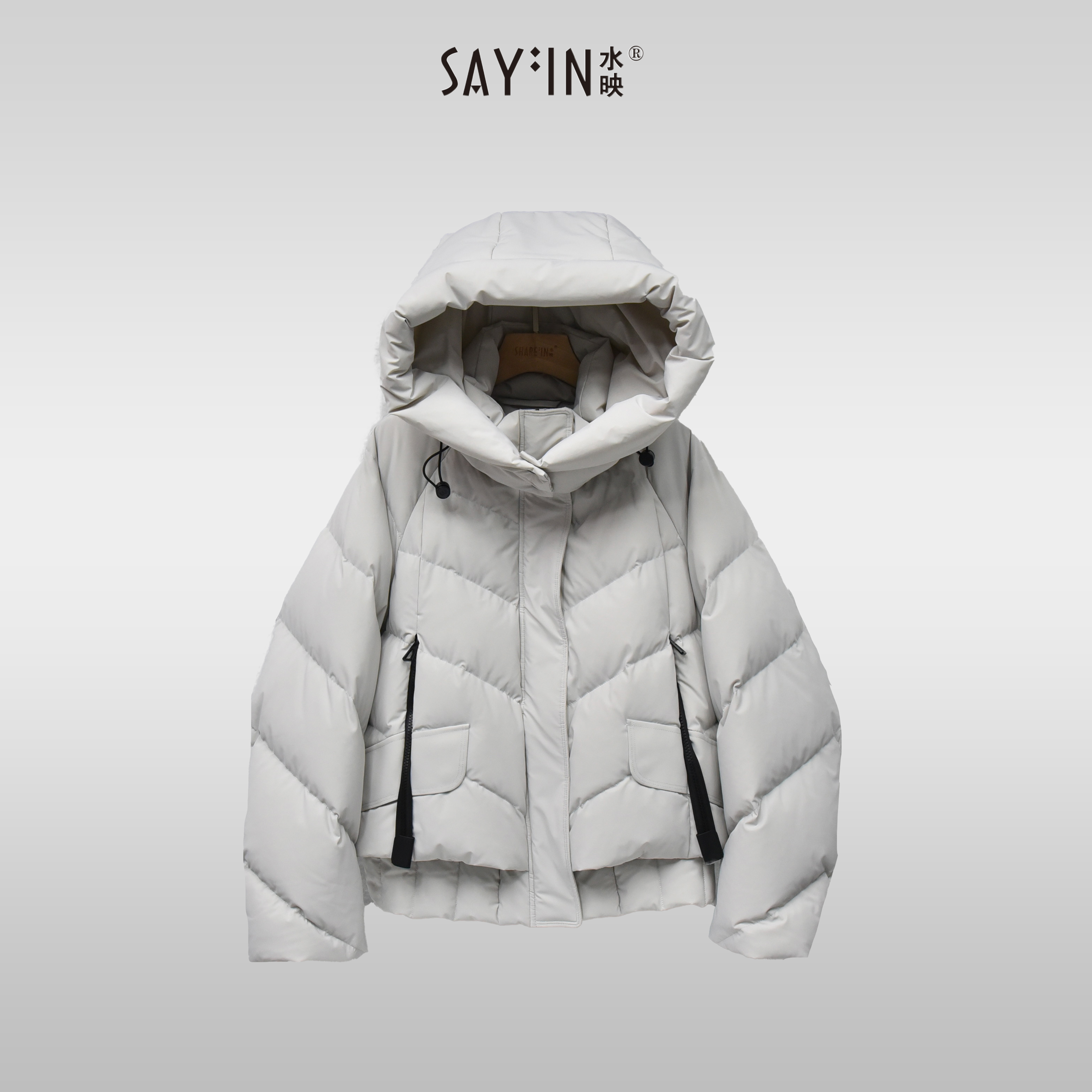 sayin/水映【厚外套】短款90白ya连帽厚外套 Y9019