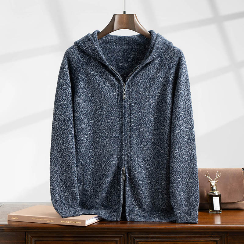 星空璀璨系列】100%山羊绒男士加厚帽衫商务连帽打底针织衫均660克