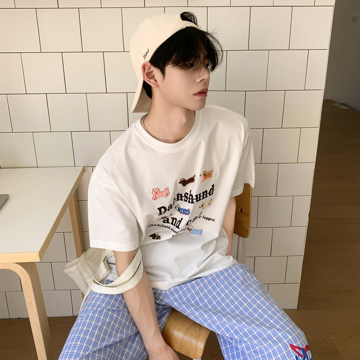 白口阳【小狗宇宙】2025夏季新款小狗印花T恤男女同款短袖上衣6786