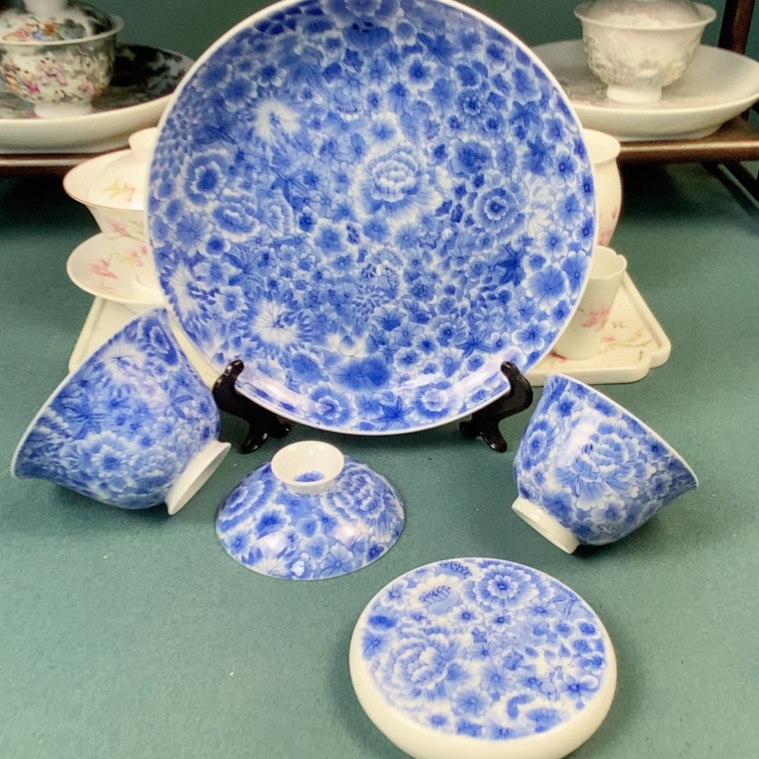 手绘青花万花四件套