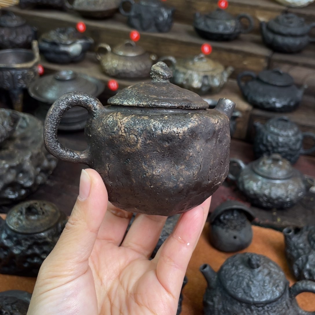 壶爆裂纹手捏柴烧壶