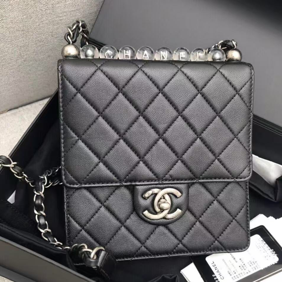 95新 Chanel/香奈儿 泡泡专属/香奈儿透明珍珠竖版CF斜挎包/95新