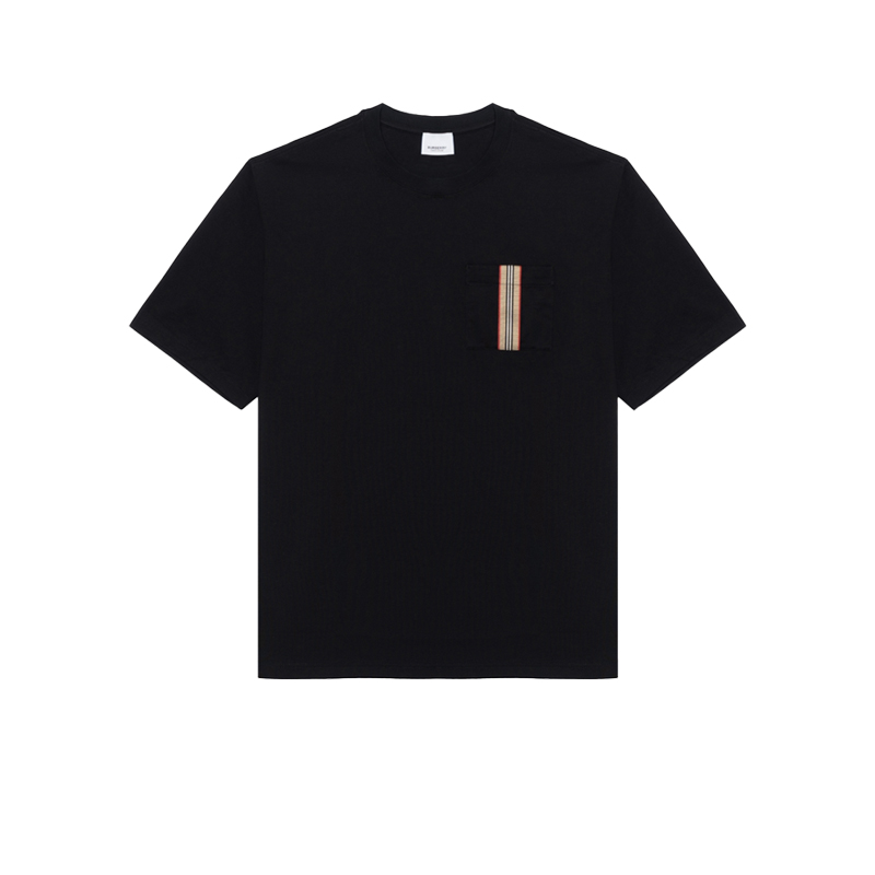 Burberry男款短袖时尚百搭休闲舒适黑色条纹贴花t恤圆领上衣