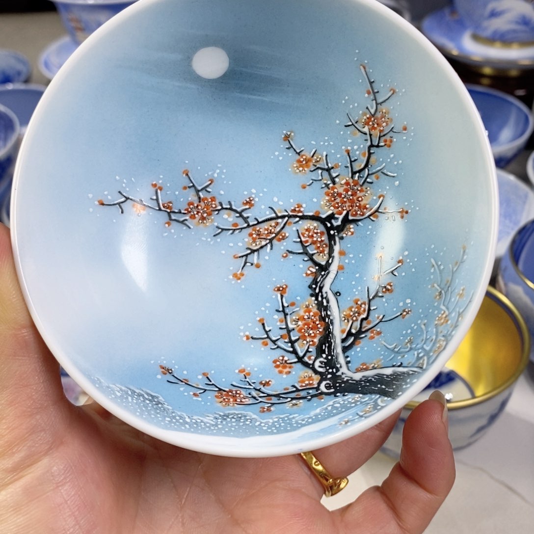 杯粉彩雪景主人杯杯