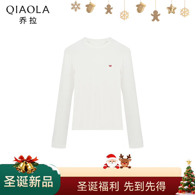QIAOLA/乔拉【正中爱意】秋冬季羊毛圆领设计正肩修身显瘦针织上衣