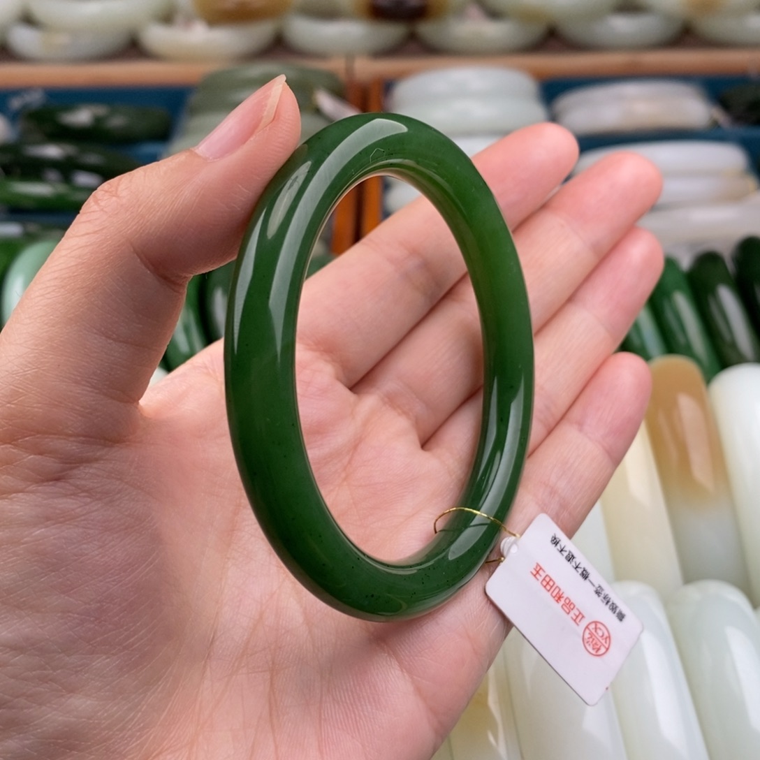 和田玉手镯未镶嵌和田玉碧玉圆条手镯