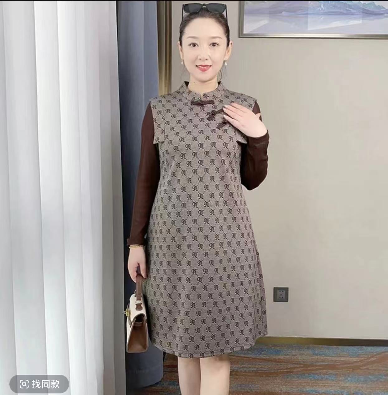 【JX2011咖色长袖春秋裙】2025时尚优雅百搭款春秋中长款连衣裙秋季