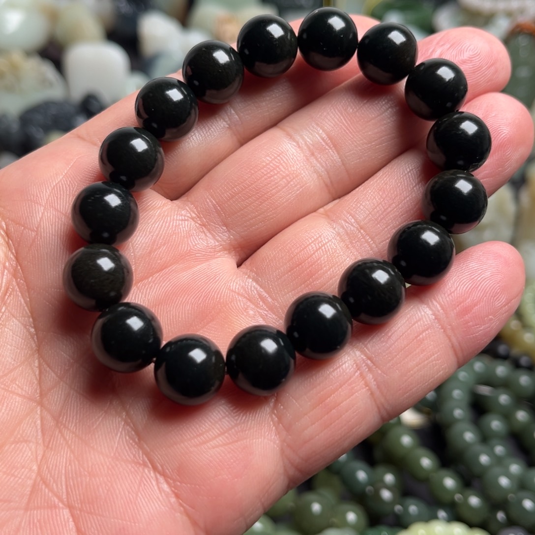 和田玉未镶嵌套链和田玉青玉卡12手串