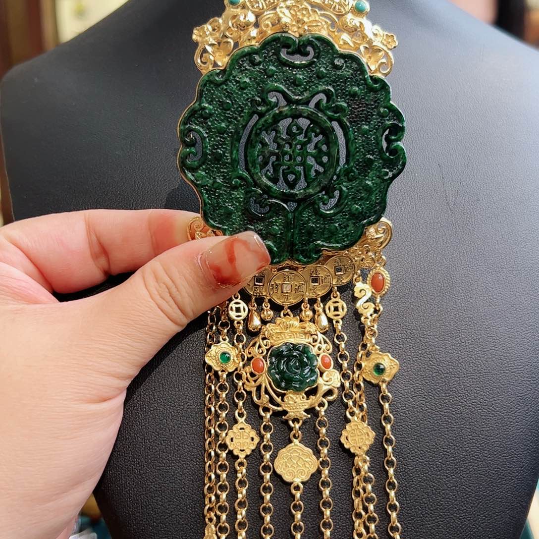 翡翠颈饰银S925镶嵌古风