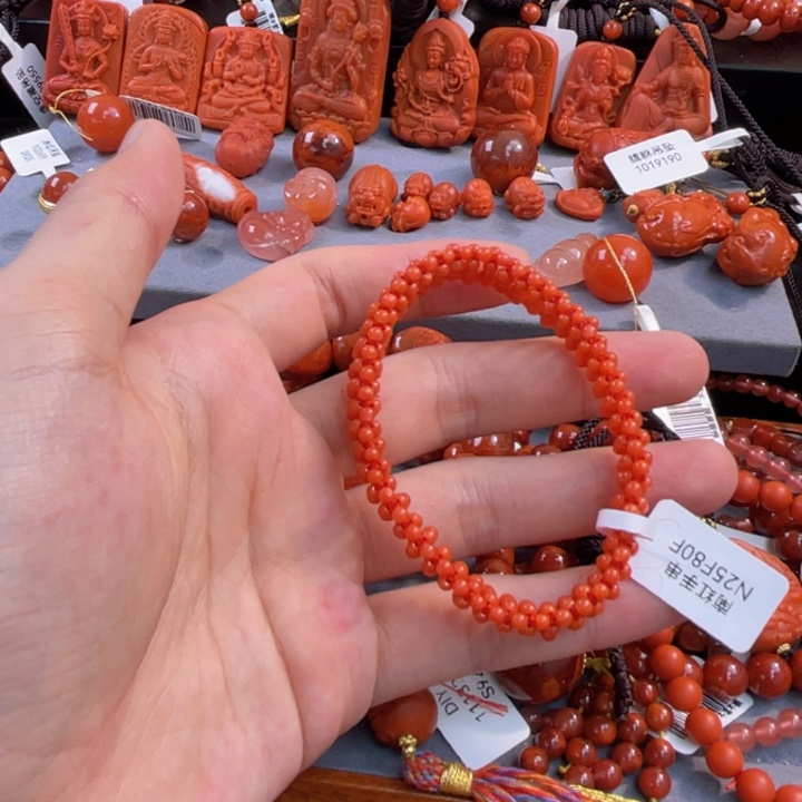 南红玛瑙多样性发一未镶嵌编织手串2mm保山柿子红