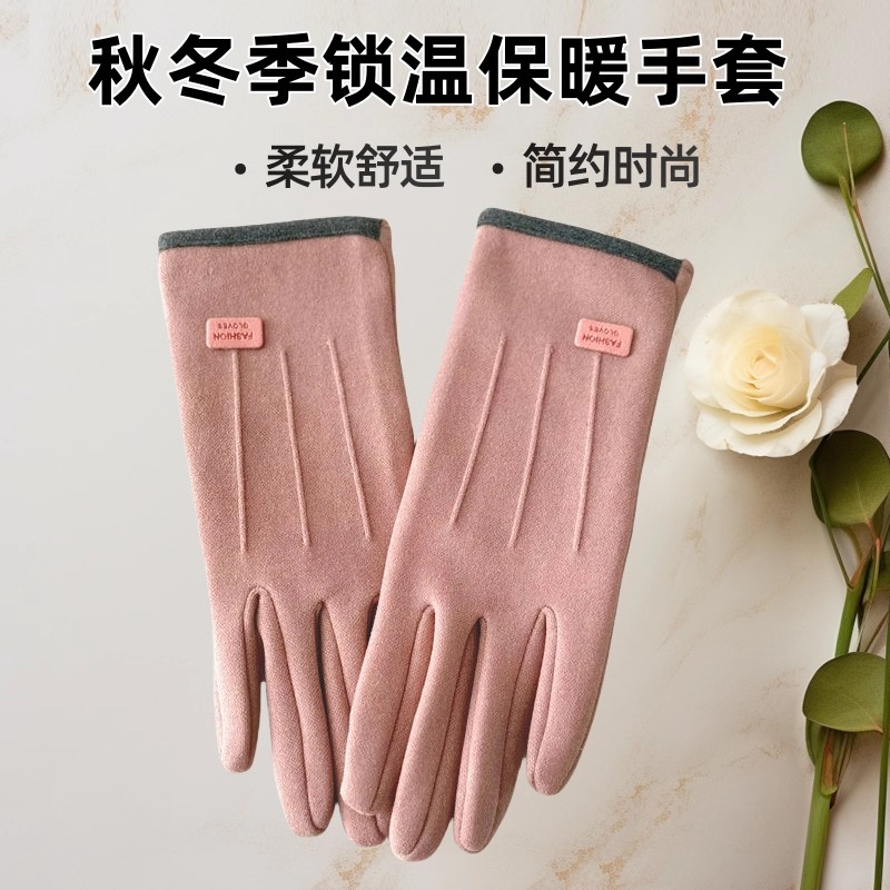 秋冬款手套女保暖防寒骑车可触屏加绒加厚防滑防冻耐磨毛绒手套
