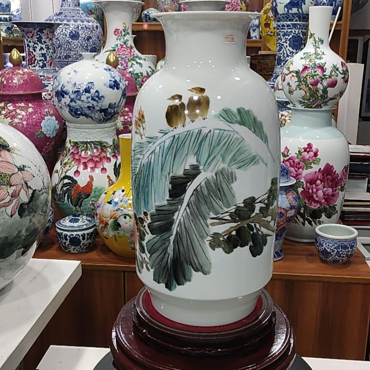 雪***0瓷片景德镇陶瓷牡丹花鸟瓶