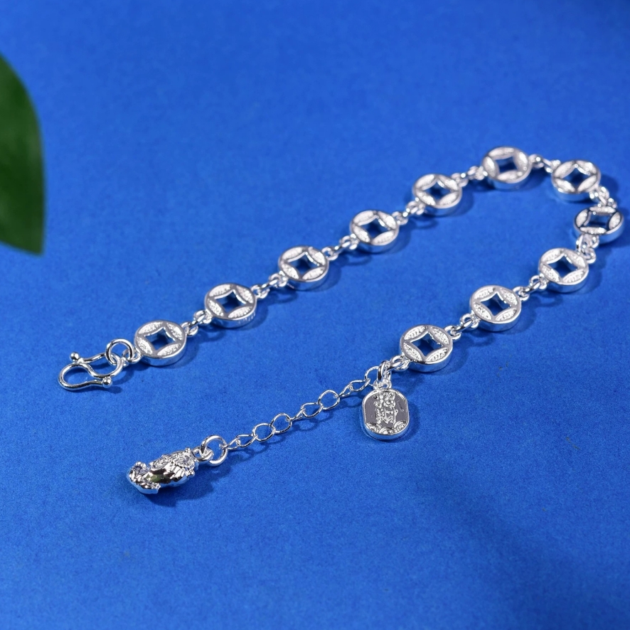 【T】足银手链 铜钱币手链银材质足银SL0088