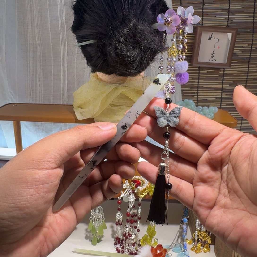 蛇纹石玉合金发饰