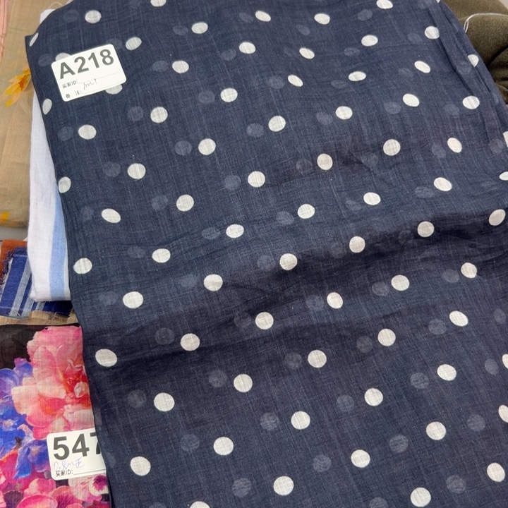 麻218藏青色波点纯苎麻1米正