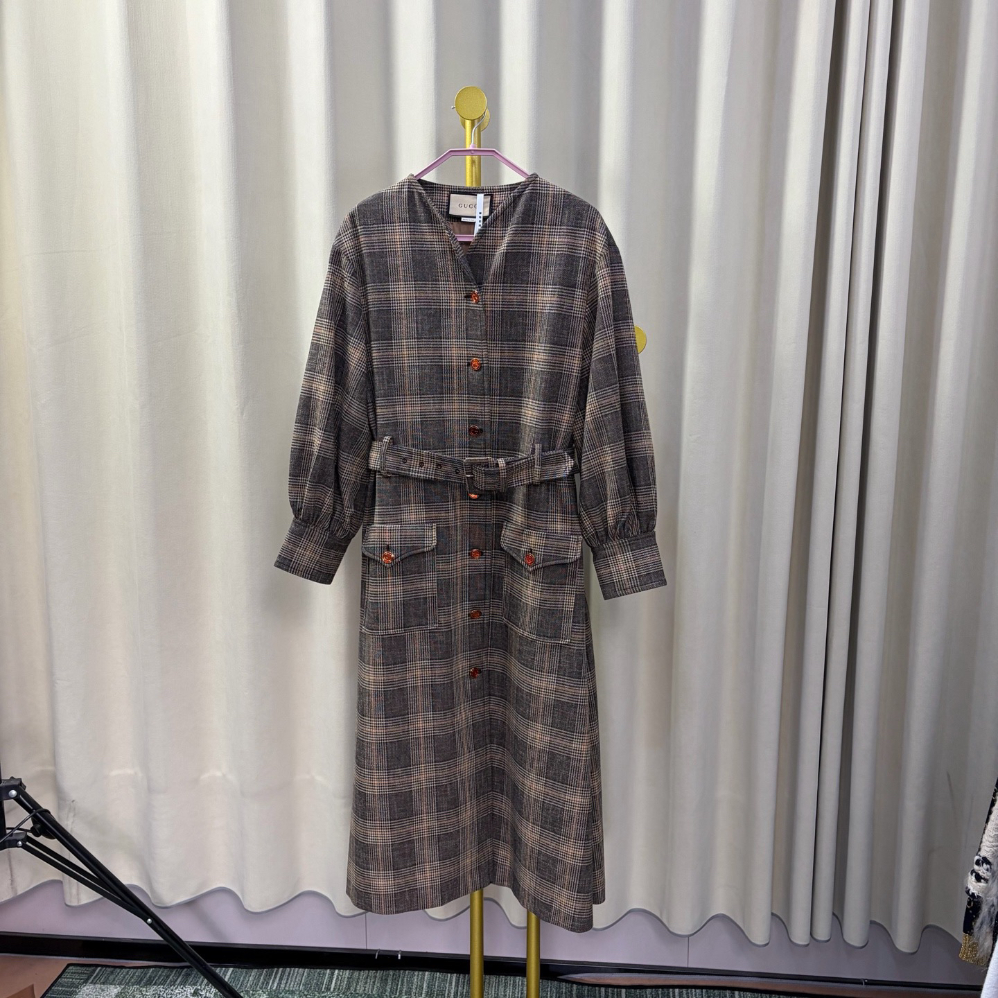 99新 GUCCI/古驰 玄色 爱的进行曲系列格纹羊毛大衣 40码 99新